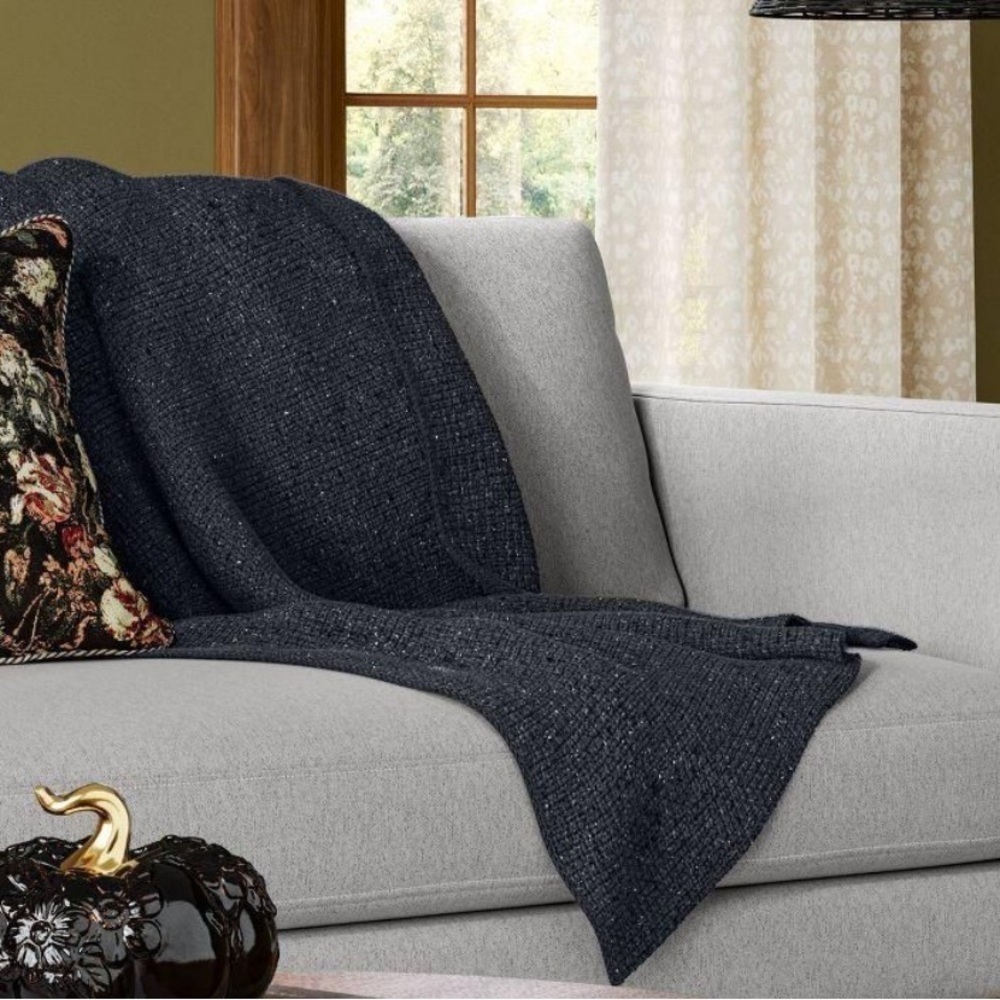 Threshold Size 50"x60" Marled Knit Throw Blanket Gray Blue Recycled Polyester - Picture 1 of 5